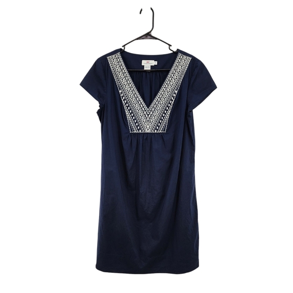 Vineyard Vines Women's Navy Cotton V Neck Shift Mini Dress Sz M - Picture 1 of 7